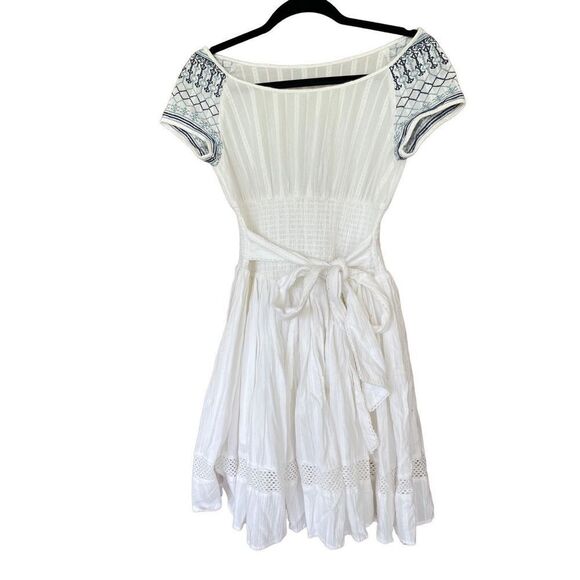 Artka Women's White Tie Waist Short Sleeve Summer Mini Dress Size S - Picture 3 of 8